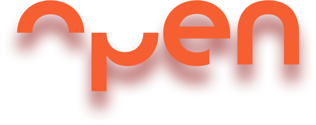 Logo von open in orange mit Schatten